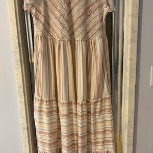 Baltic Born Textured Striped Dress in Cream and Brown